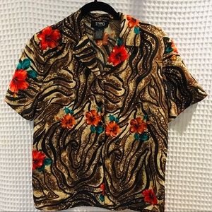 Brand New Studio silk floral button down shirt.